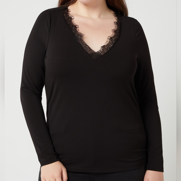 NWT Long-Sleeve Lace Trim Blouse - Picture 1 of 7